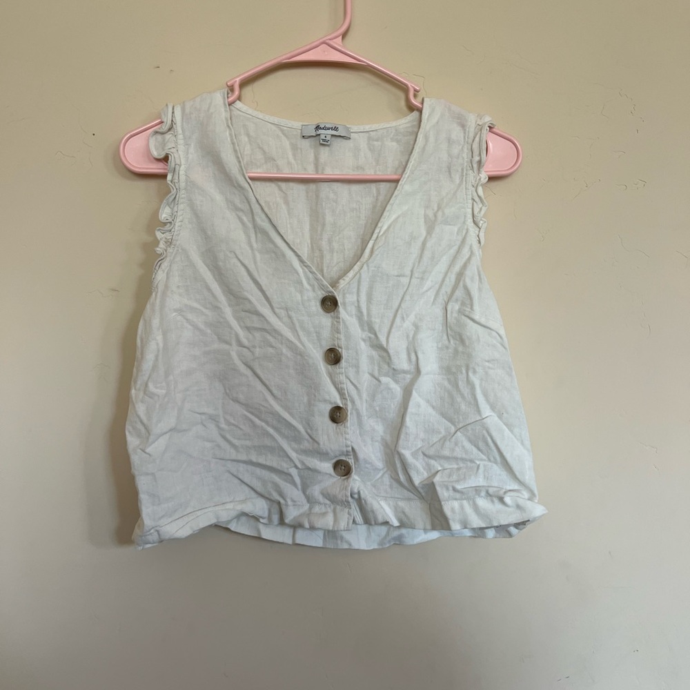 Madewell White Button-Down Sleeveless Top